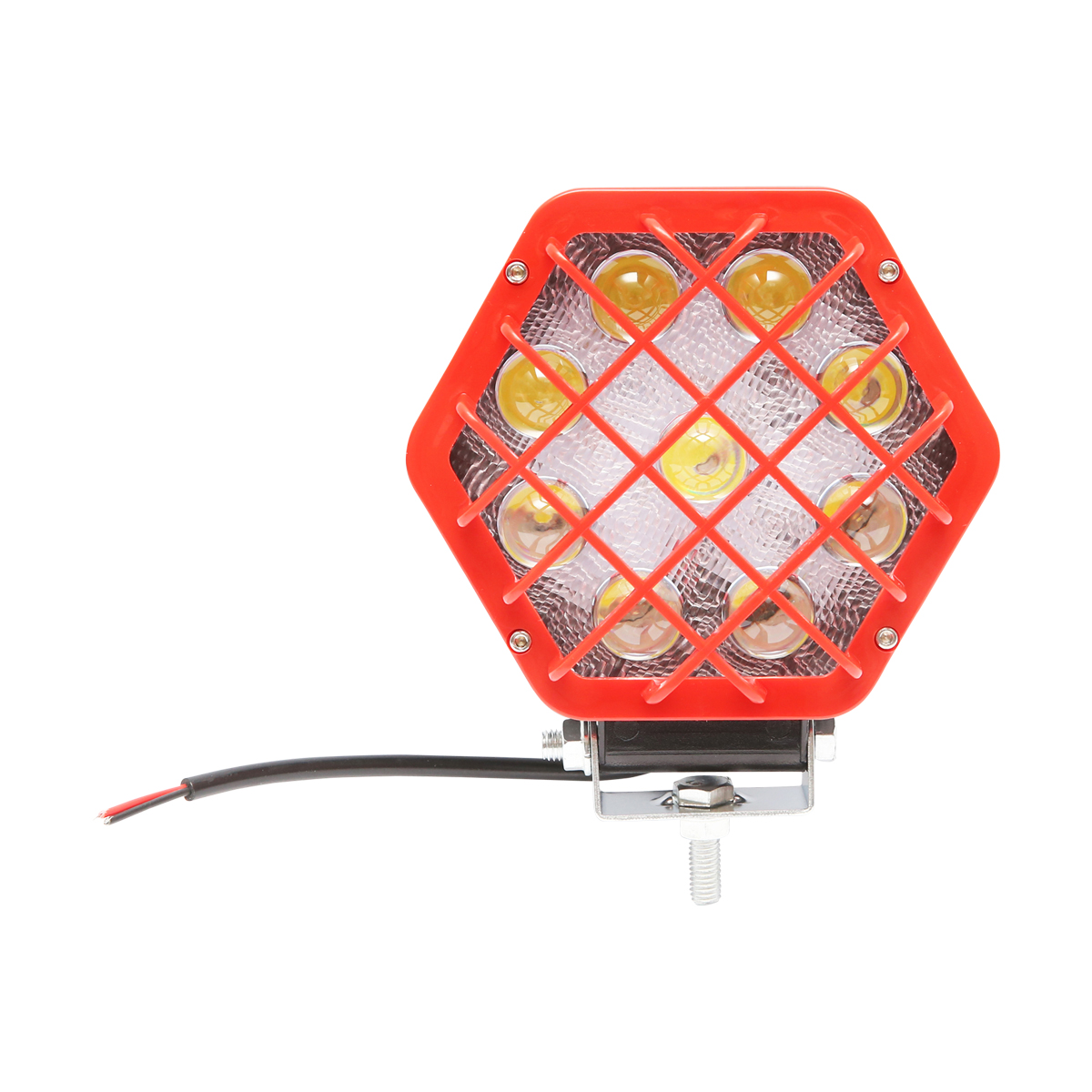 Lampa proiector hexagonal cu grilaj plastic rosu, 9 LED-uri, unghi de radiere 30, DC 10-80V 27W Breckner Germany