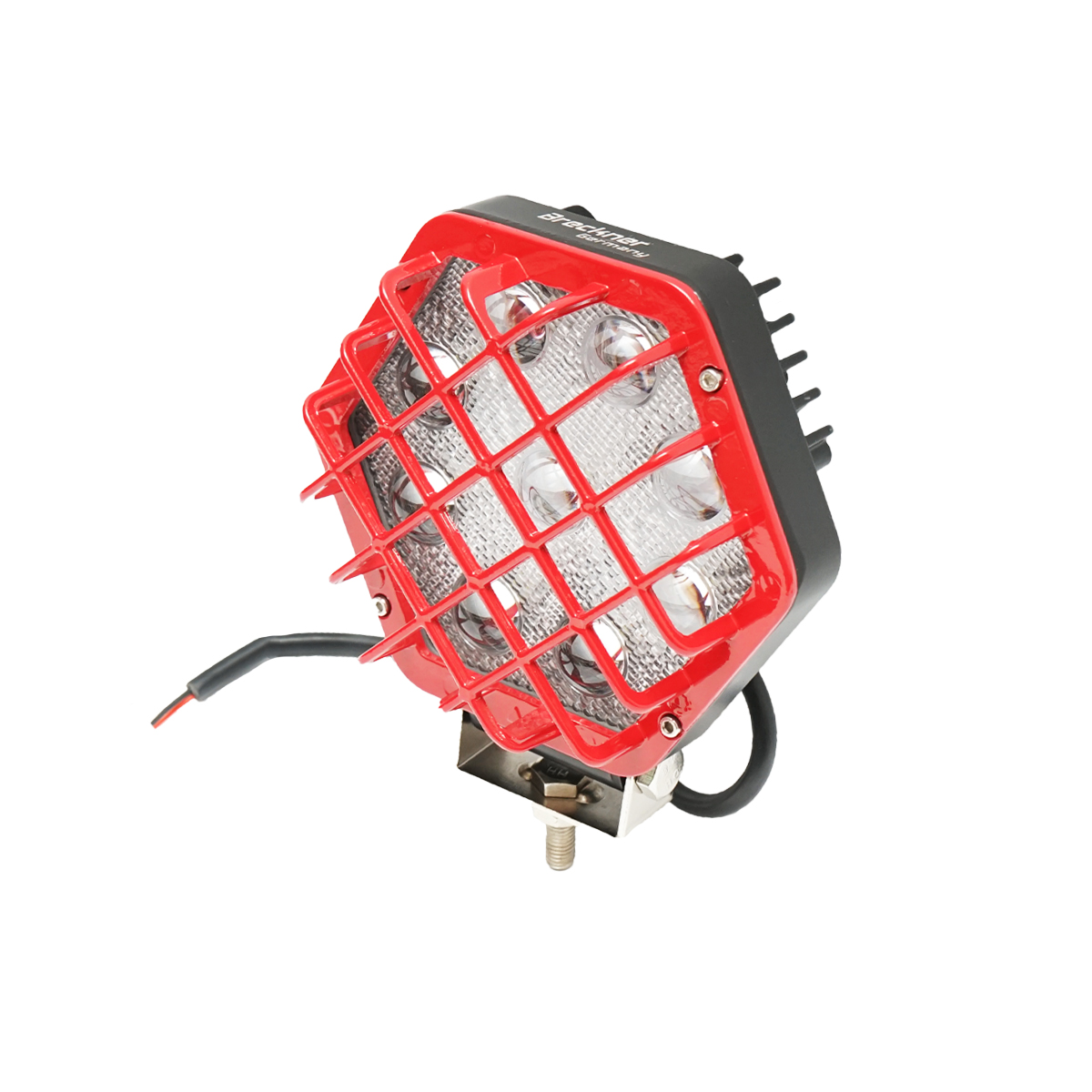 Lampa proiector hexagonal cu grilaj metalic rosu, 9 LED-uri, unghi de radiere 30, DC 10-80V 27W Breckner Germany