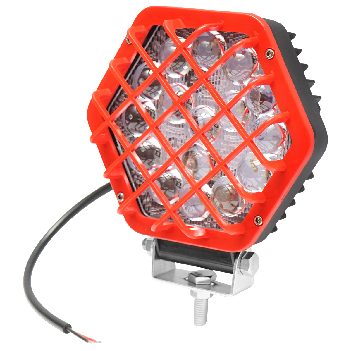 Lampa hexagonala grilaj plastic rosu 16 LED-uri DC 10-60V 48W unghi 30