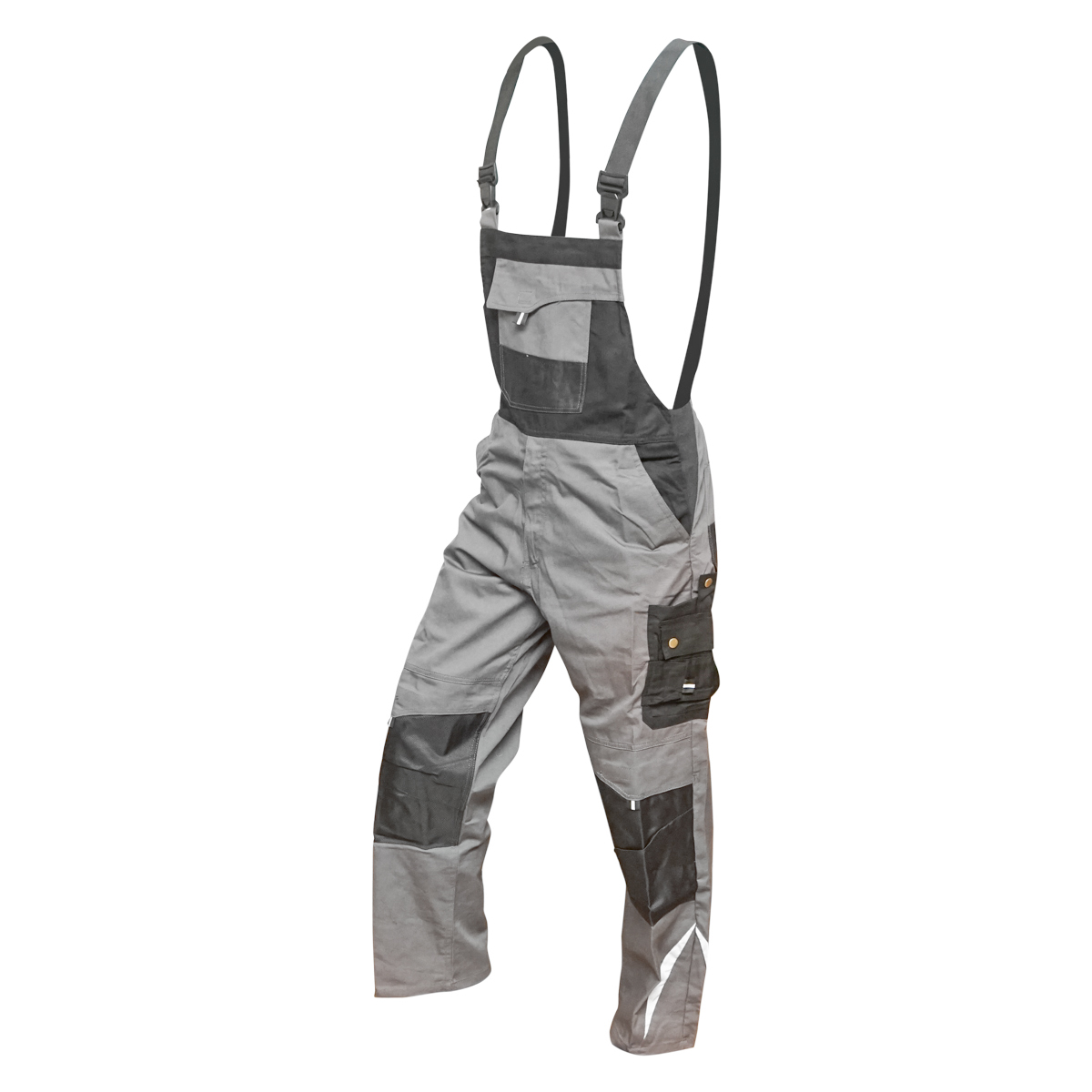 Pantaloni de lucru cu pieptar, salopeta din poliester cu bumbac, gri cu negru, XL Breckner Germany