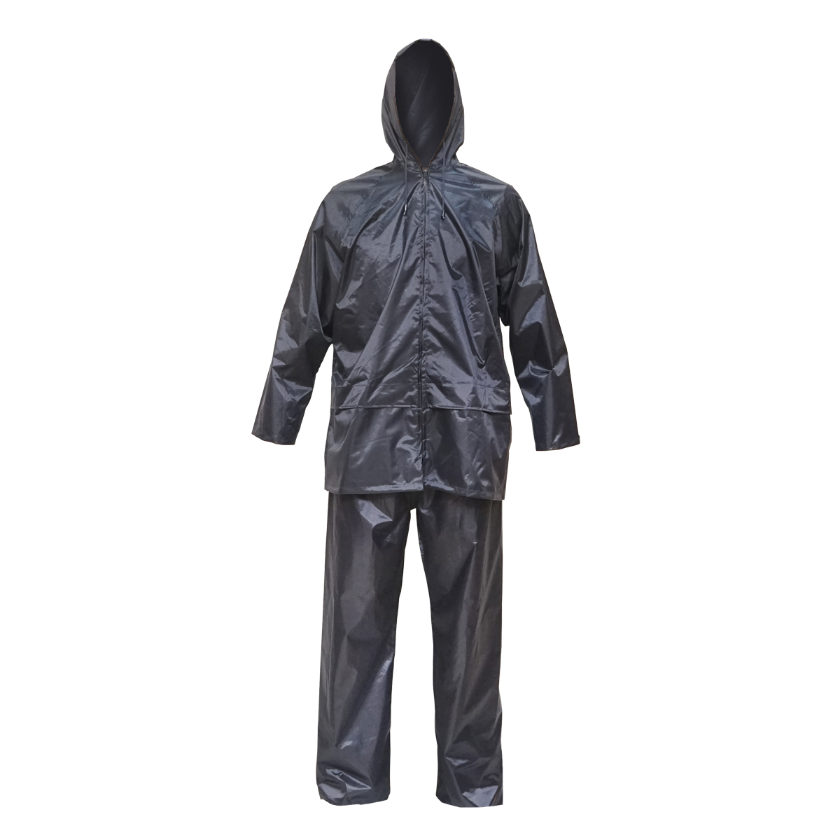 Costum impermeabil cu gluga si pantaloni din poliester si PVC, navy blue, L Breckner Germany