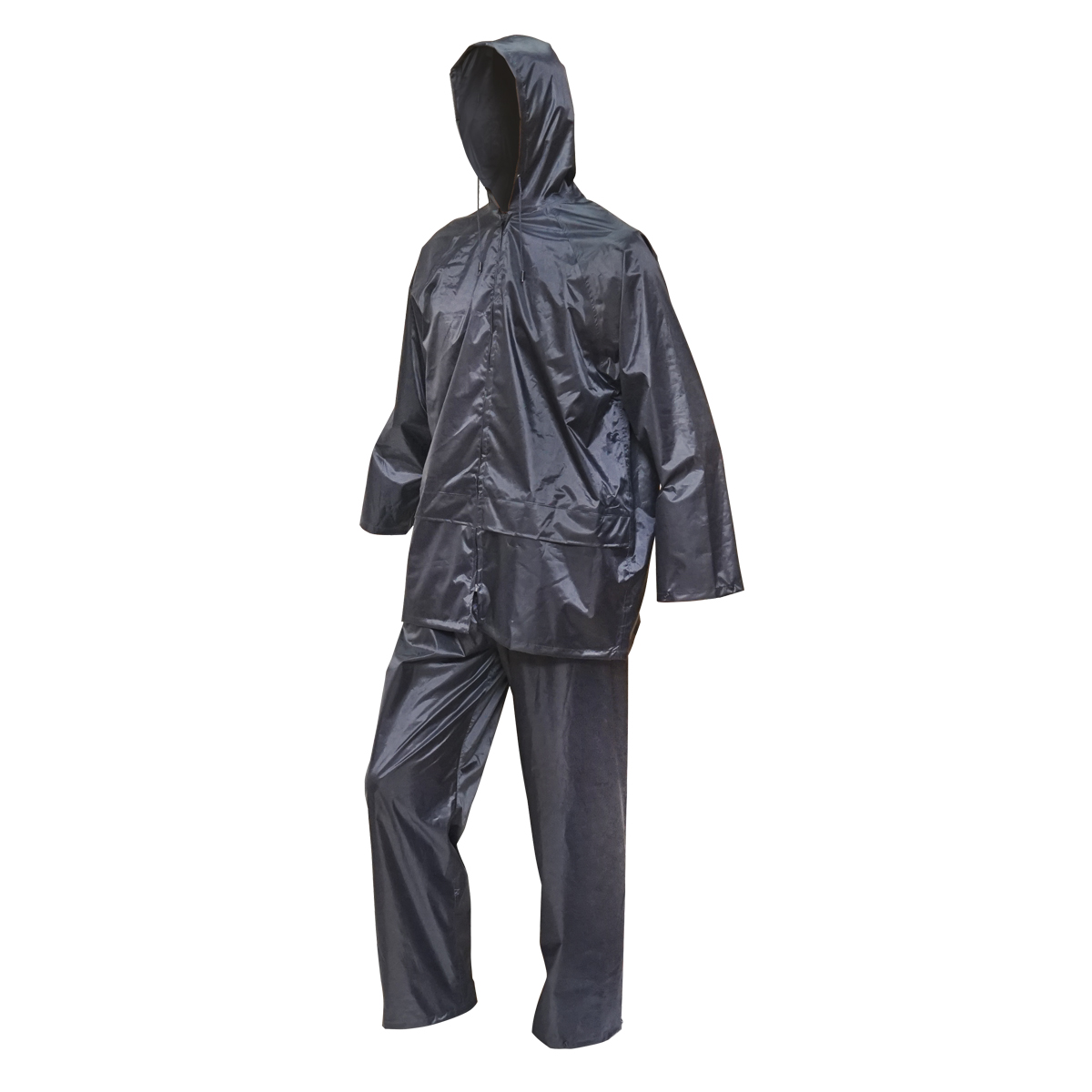 Costum impermeabil cu gluga si pantaloni din poliester si PVC, navy blue, L Breckner Germany