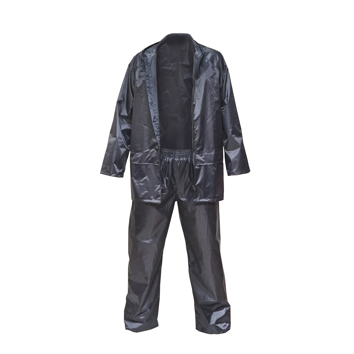 Costum impermeabil cu gluga si pantaloni din poliester si PVC, navy blue, L Breckner Germany