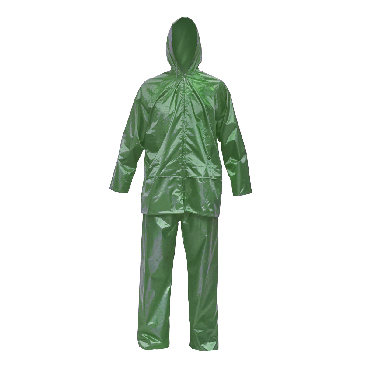 Costum impermeabil cu gluga si pantaloni din poliester si PVC, verde, M Breckner Germany