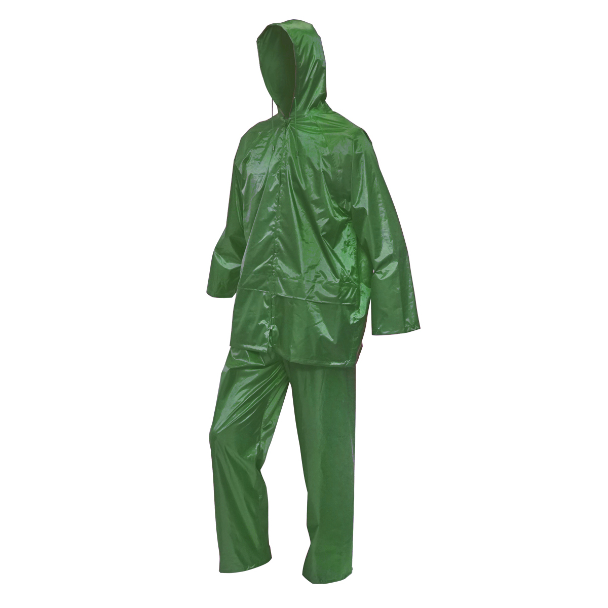 Costum impermeabil cu gluga si pantaloni din poliester si PVC, verde, M Breckner Germany