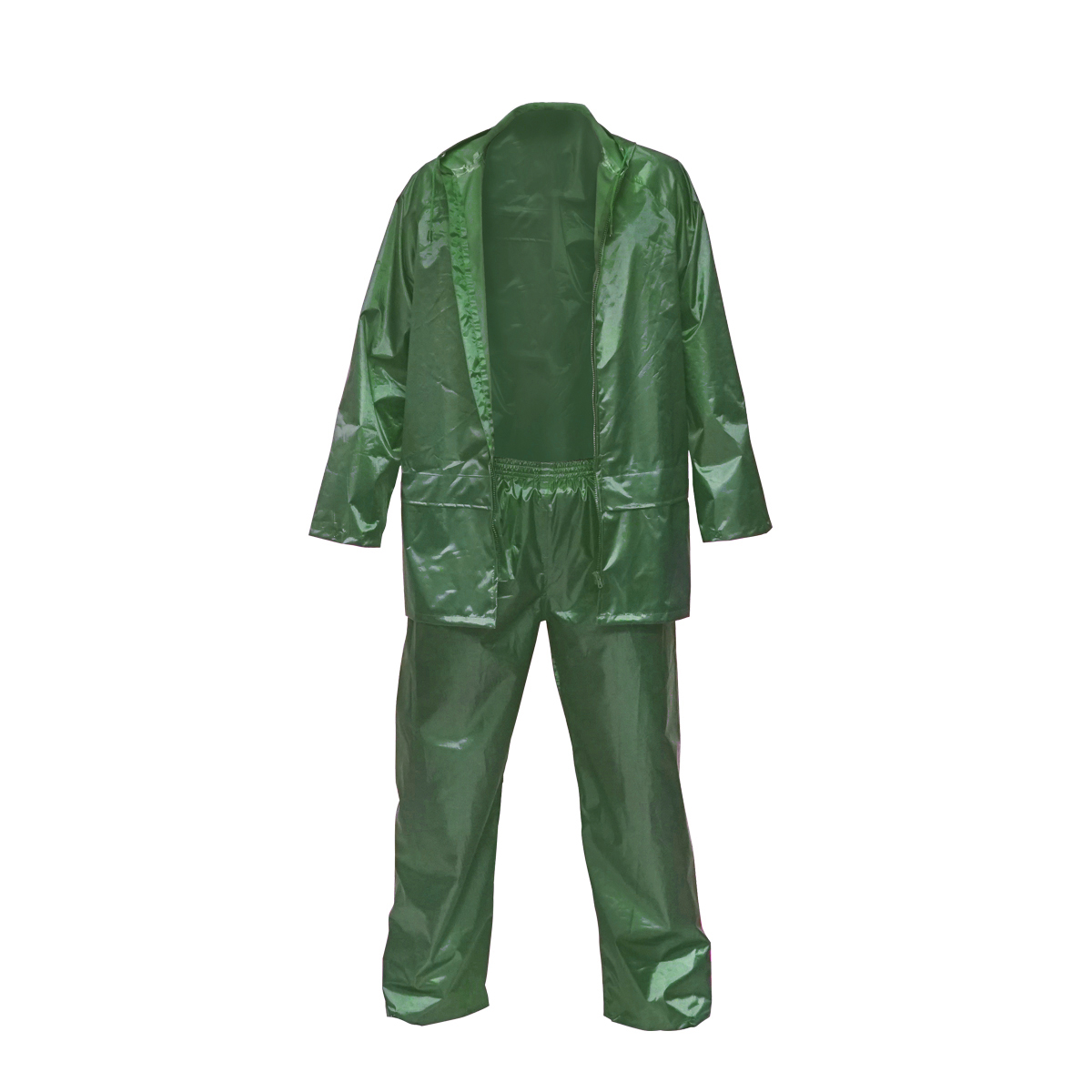 Costum impermeabil cu gluga si pantaloni din poliester si PVC, verde, M Breckner Germany