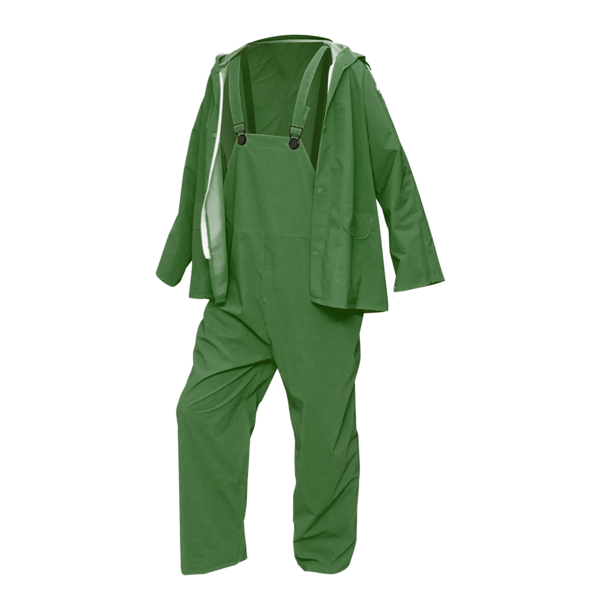 Costum impermeabil cu gluga si salopeta din poliester si PVC, verde, L Breckner Germany