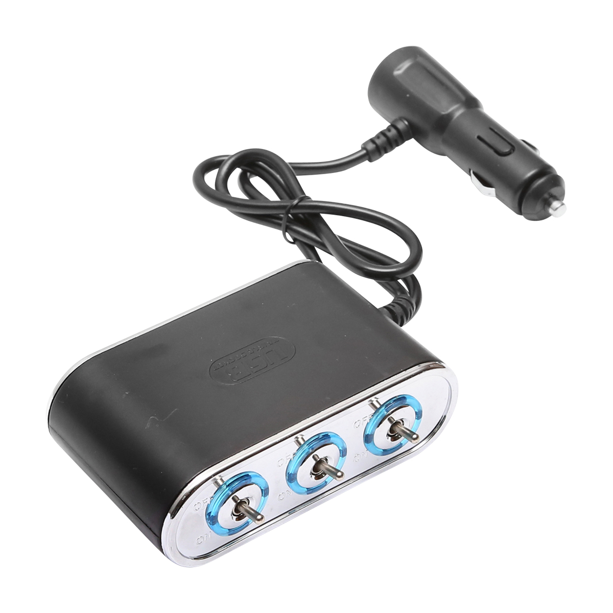 Adaptor bricheta auto tripla 12/24V negru cu intrerupator individual si 1 port USB 5V 2.1a