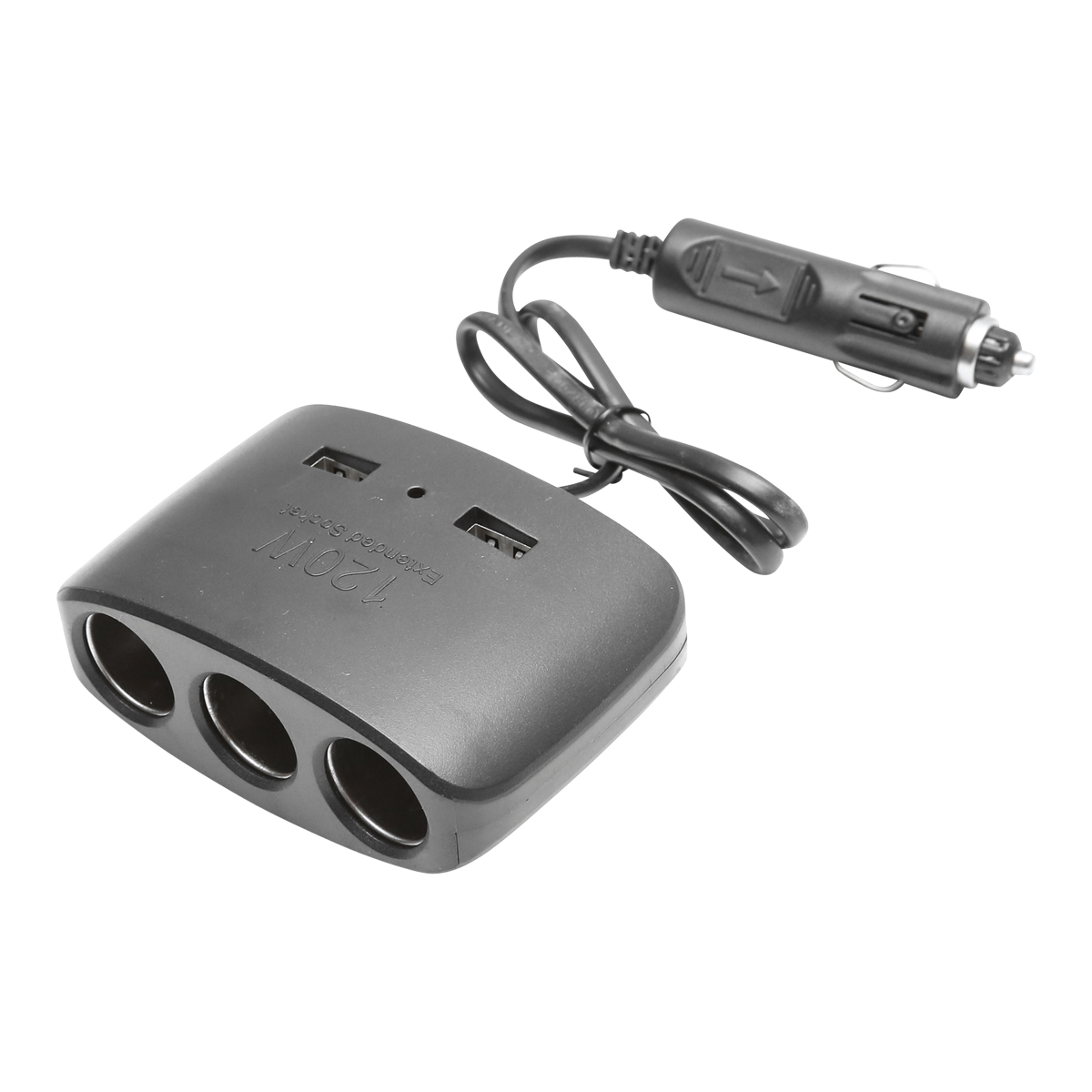 Adaptor bricheta auto tripla 12/24V negru si 2x port USB 5V/1000mA