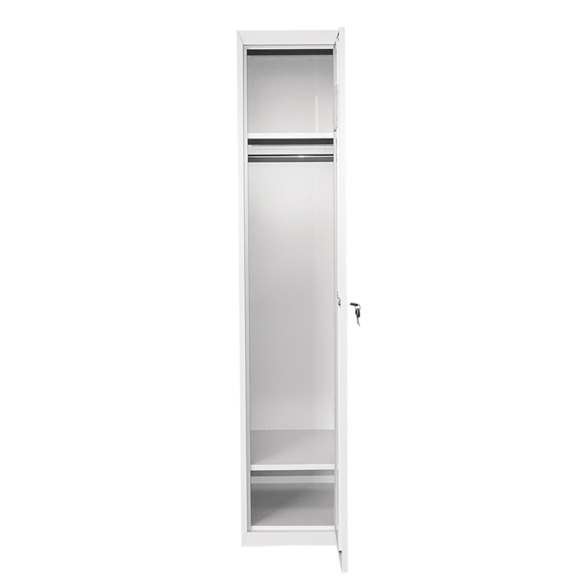 Dulap metalic fiset dublu tip vestiar 1800x450x380mm cu usa securizata, 2 rafturi, bara, oglinda si ventilatie, gri Breckner Germany