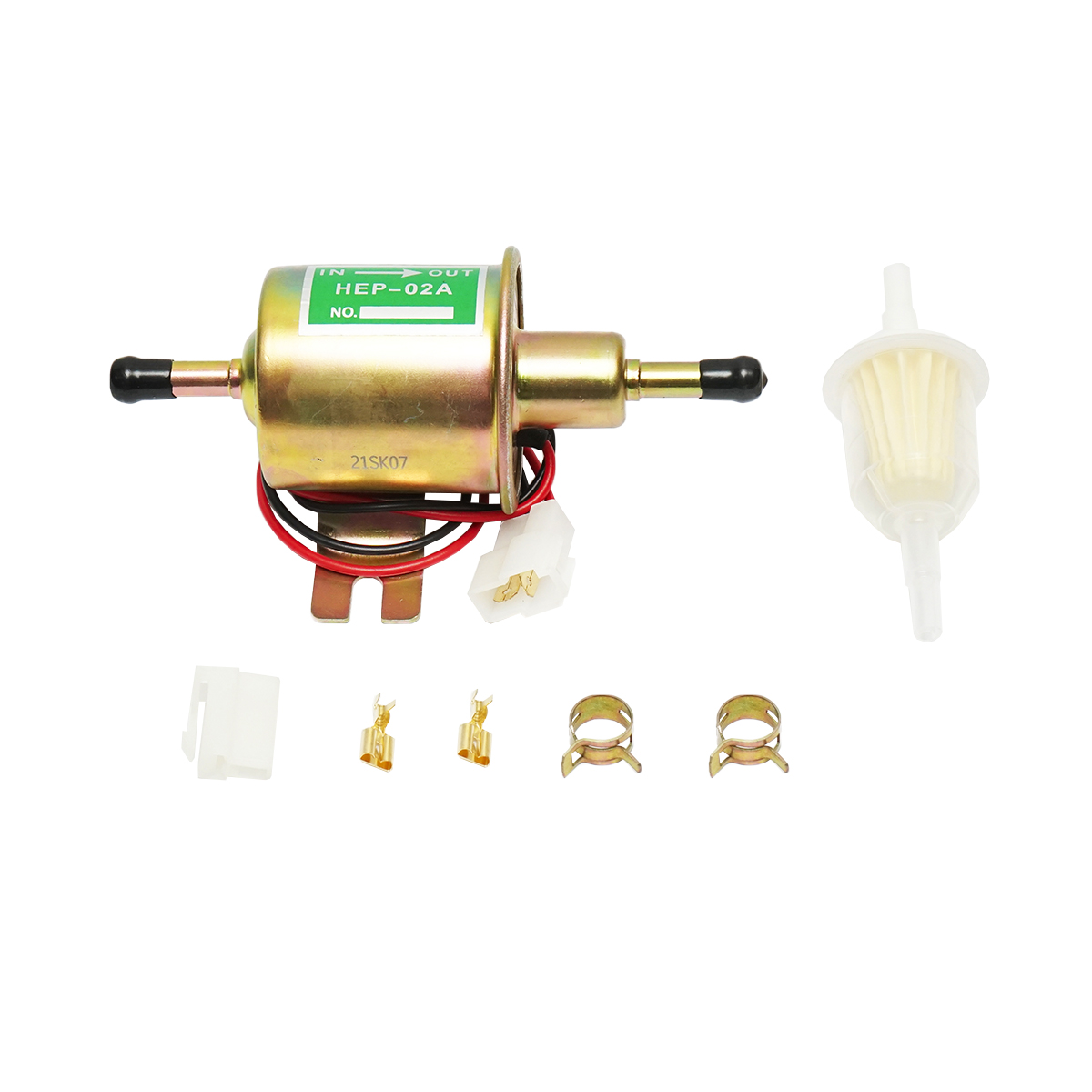 Pompa alimentare electrica universala cu filtru incorporat, 12V, L=145mm, fi 8mm pentru motorina/benzina OEM YK-3118, HEP-02A