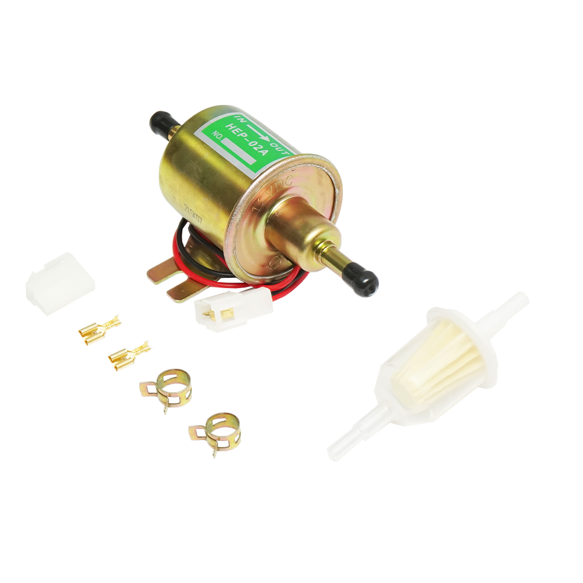 Pompa alimentare electrica universala cu filtru incorporat, 12V, L=145mm, fi 8mm pentru motorina/benzina OEM YK-3118, HEP-02A