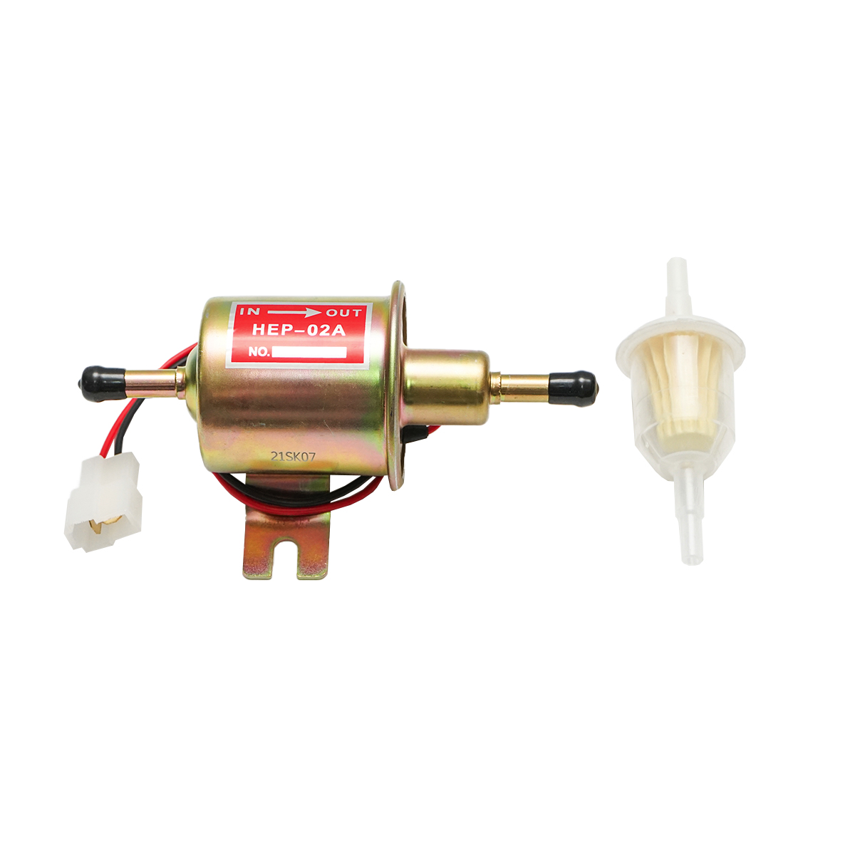 Pompa alimentare electrica universala cu filtru incorporat, 12V, L=145mm, fi 8mm pentru motorina/benzina OEM HEP-02A