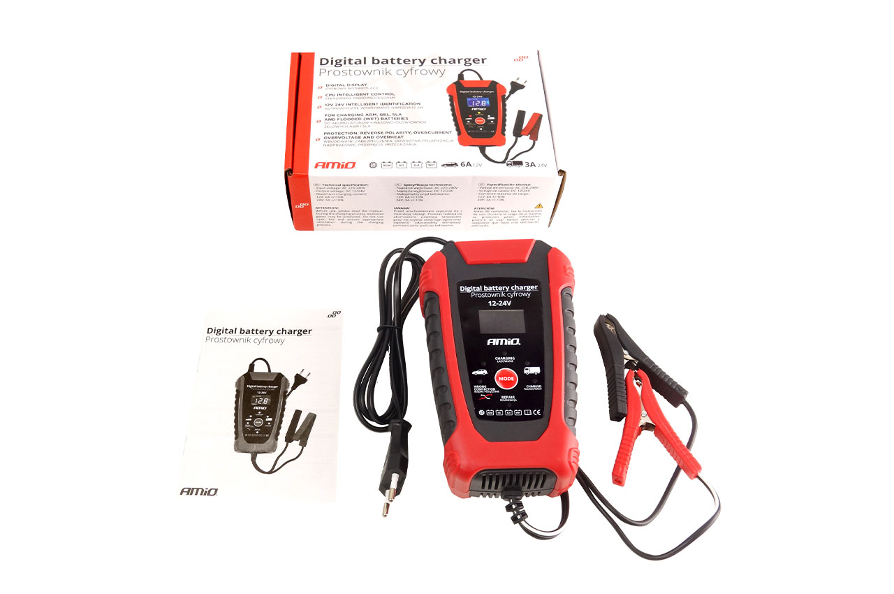 Incarcator digital pentru baterii auto, 6A/3A, 12V/4V, AmiO