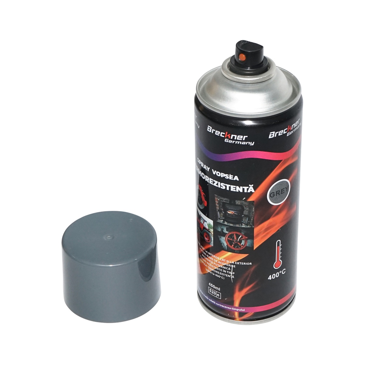 Spray vopsea acrilic termorezistent la 400 grade, gri, 450ml, Breckner Germany