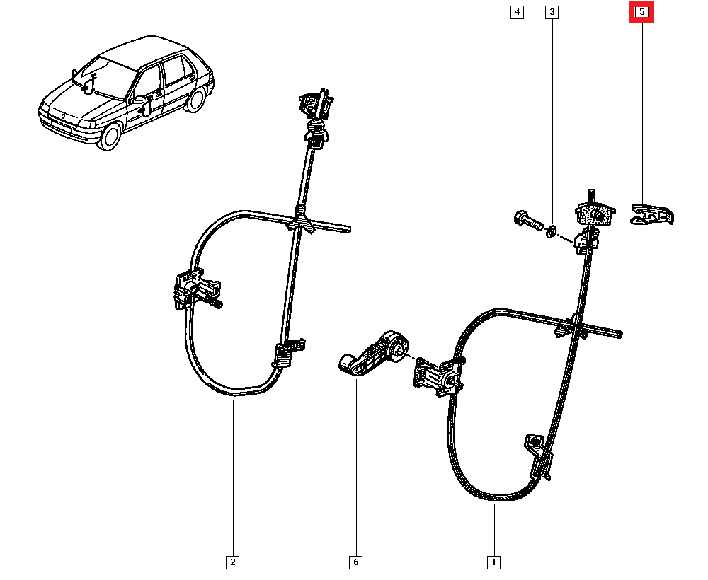 Clema furca pentru sticla, Renault Clio I, Laguna II, Megane, Renault 19, Velsatis, Original 7700784690