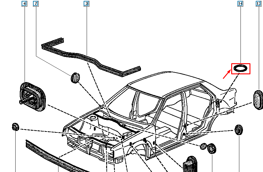 Garnitura etansare caroserie Renault R19, L53B, Original 7703065228