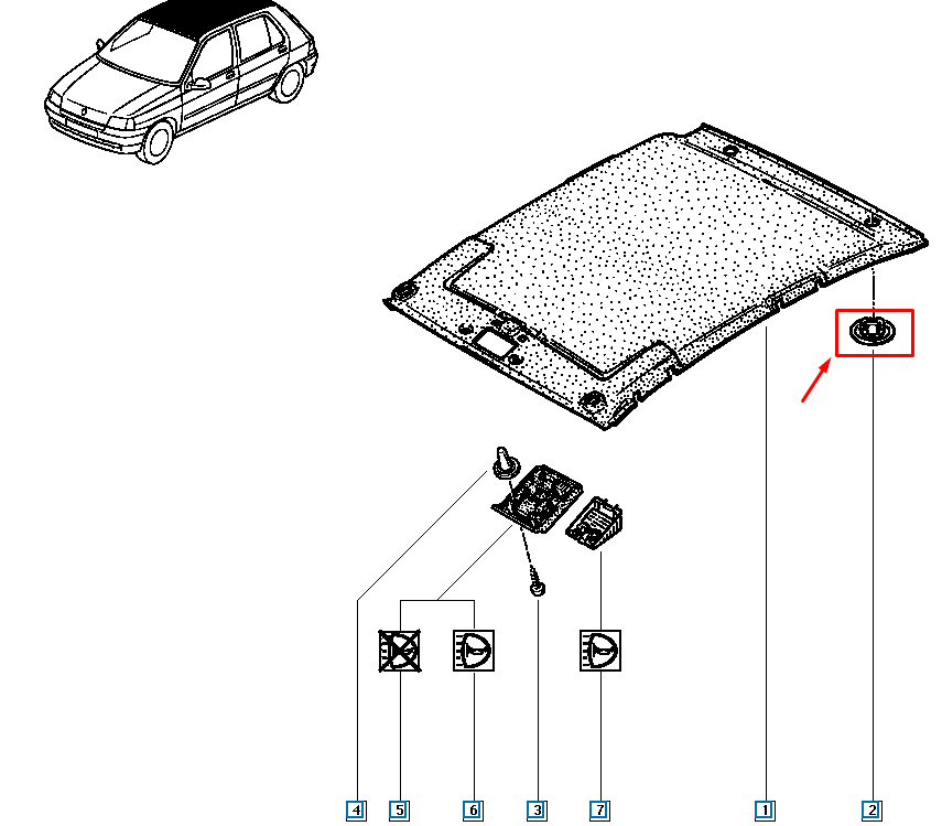 Capse plastic plafon Renault Clio I si II, Original 7703074449