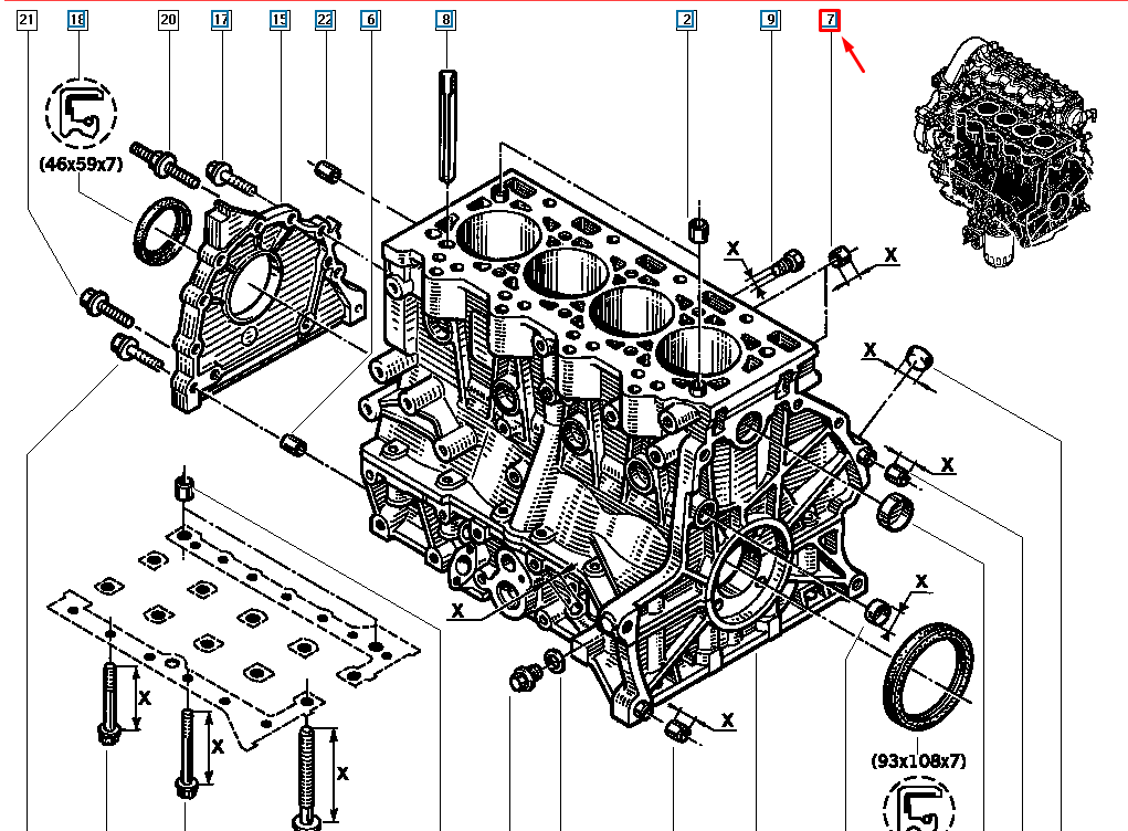 Bucsa bloc motor, Renault Avantime, Espace III, JE0E, Originala 7705010006