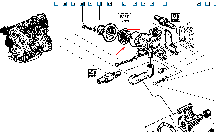 Garnitura termostat Renault R21, L48W, Original 9605505980