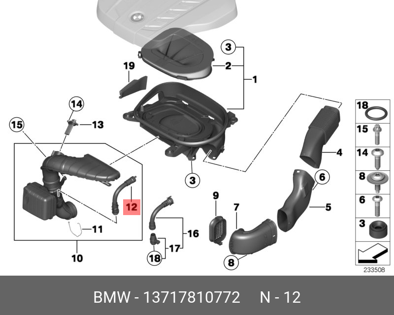 Furtun epurator BMW Seria 3 (F30, F80), Seria 4 (F33, F83, F36), Seria 5 (F10, F11), Seria 6 (F12, F13), X1 (E84), X4 (F26), X6 (F16, F86), Original, 13717810772