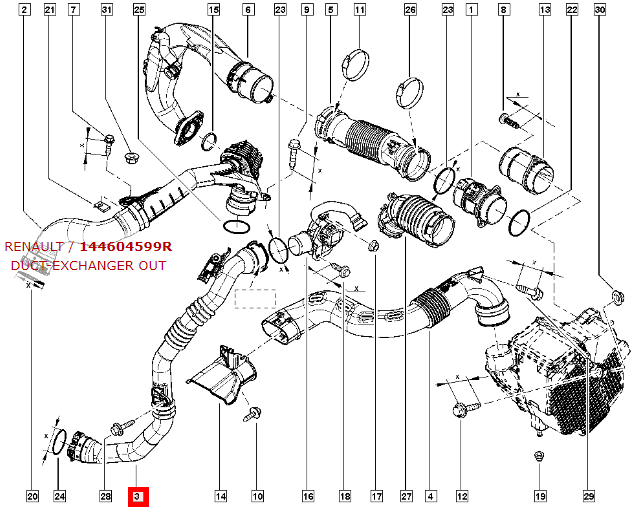 Furtun intercooler Dacia Duster, Lodgy, Sandero 2, Logan 2, Duster; Renault Captur, 1.5 dCi, Original, 144609369R