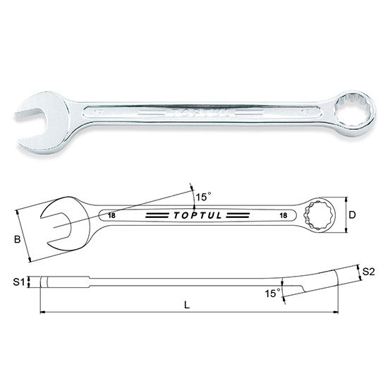 Cheie combinata 6 mm, cap cu unghi de 15 grade