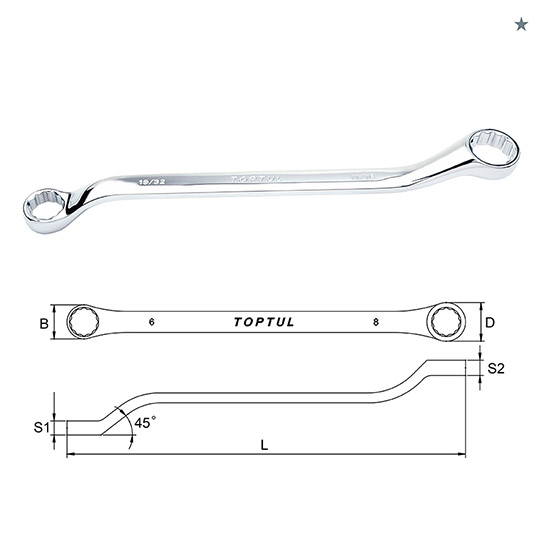 Cheie inelara cotita 1/4x5/16 inch - 45 grade