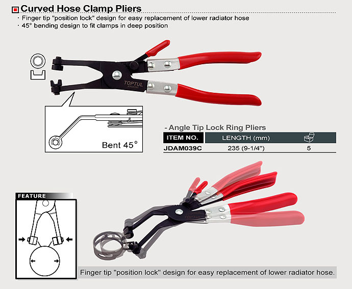 Cleste cu varf indoit pentru coliere furtun, deschidere maxima 60mm