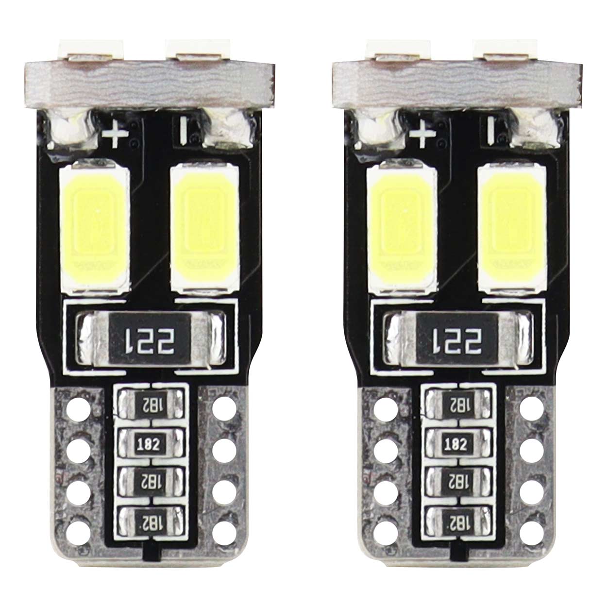 Bec de pozitie tip LED T10 W2.1x9.5 W5W, 12V, 6 LED SMD 5730, culoare alb, AMIO, set 2 buc