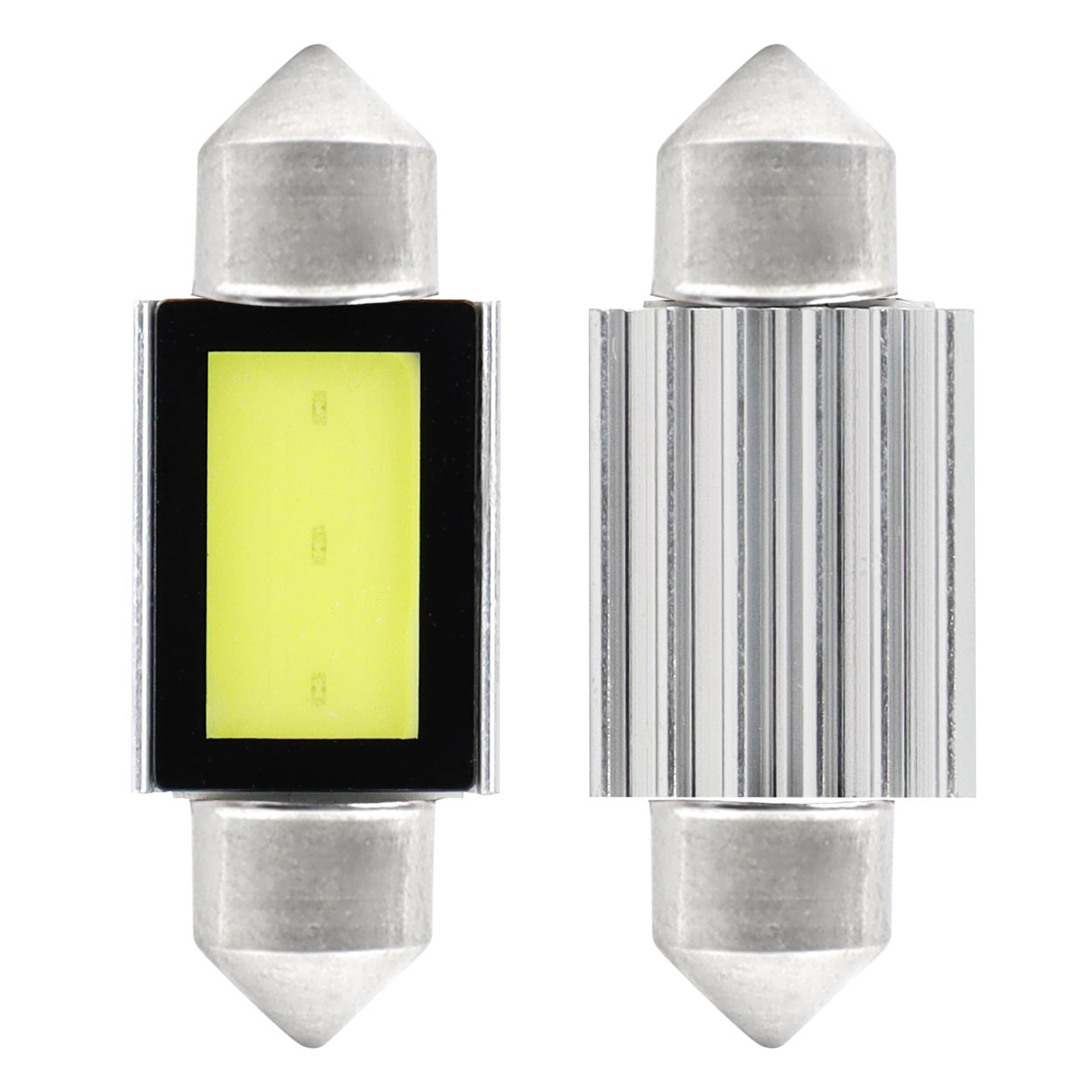 Set 2 becuri auto Amio LED, C5W SV8.5-8, 1 LED COB3, 2.4W, 36mm, Canbus, 12V, leduri alb sofit Festoon