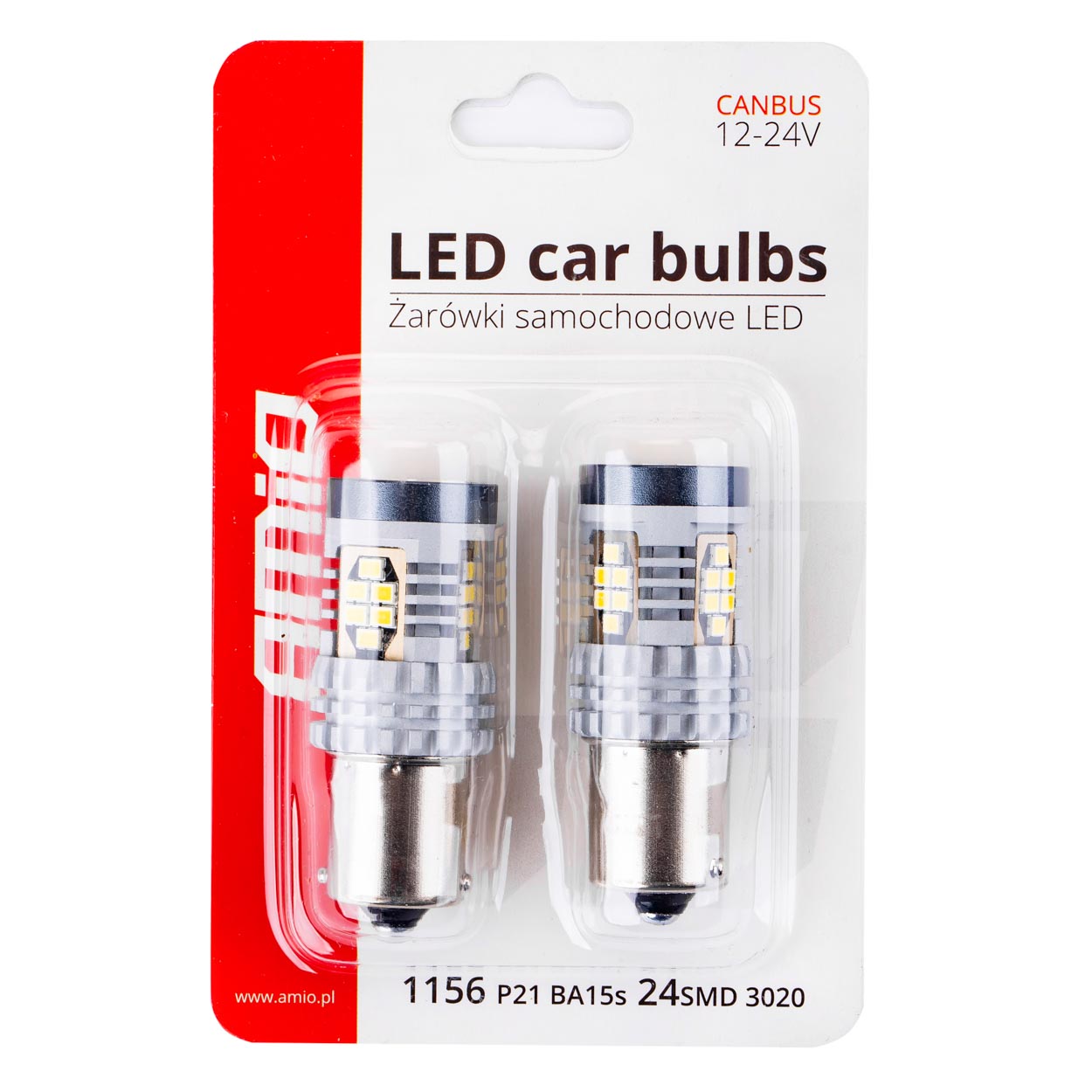 Bec semnalizare AMIO LED Canbus, BA15S P21W R10W R5W Alb 12V/24V, 3020 24SMD 1156, set 2 buc