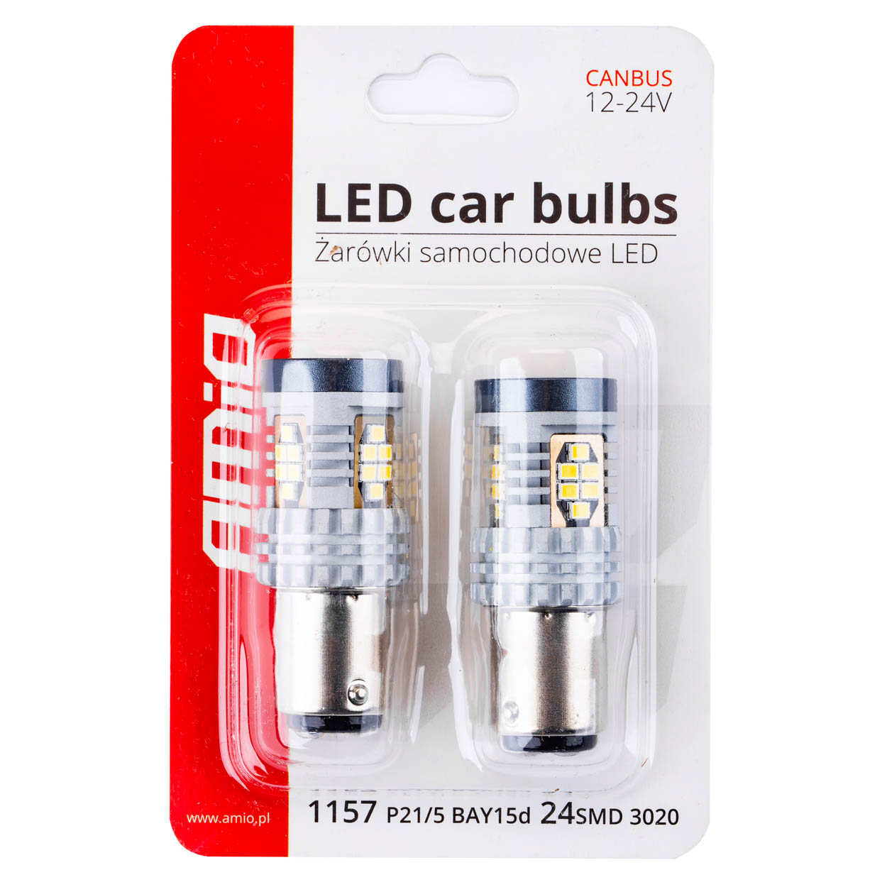 Bec stop frana AMIO LED Canbus BAY15D P21/5W alb 12V/24V, 3020 24SMD 1157, set 2 buc