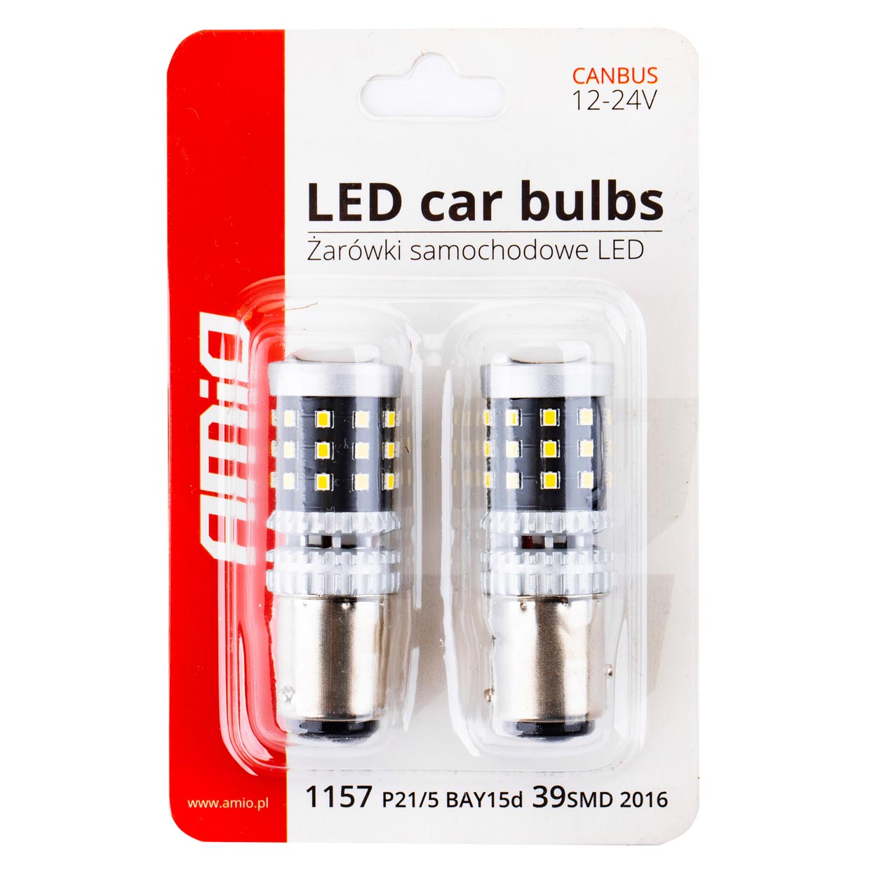 Set becuri stop frana LED Canbus 2016 AMIO , 1157 BAY15D P21/5W alb 12V/24V