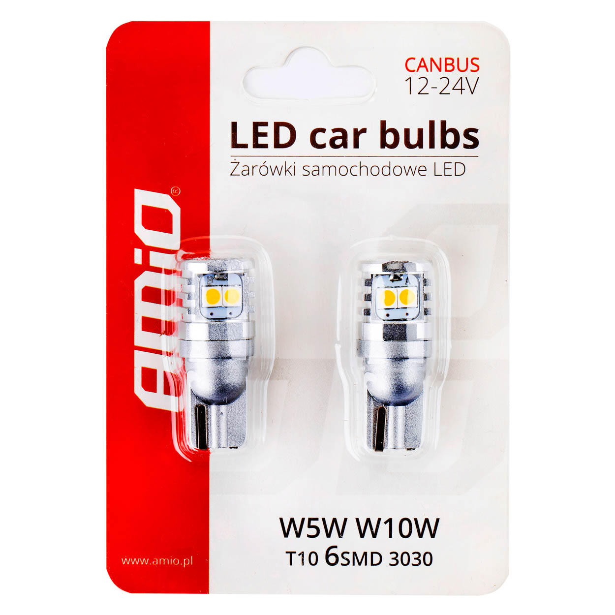 Bec de pozitie tip LED Canbus, T10 W2.1x9.5 W5W W10W 12V/24V , 3030 6SMD,, culoare alb , AMIO, set 2 buc