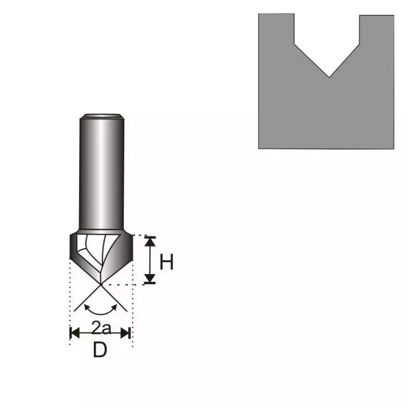 Freza de canelat in forma de v 8 d 8 h 8 mm a 90