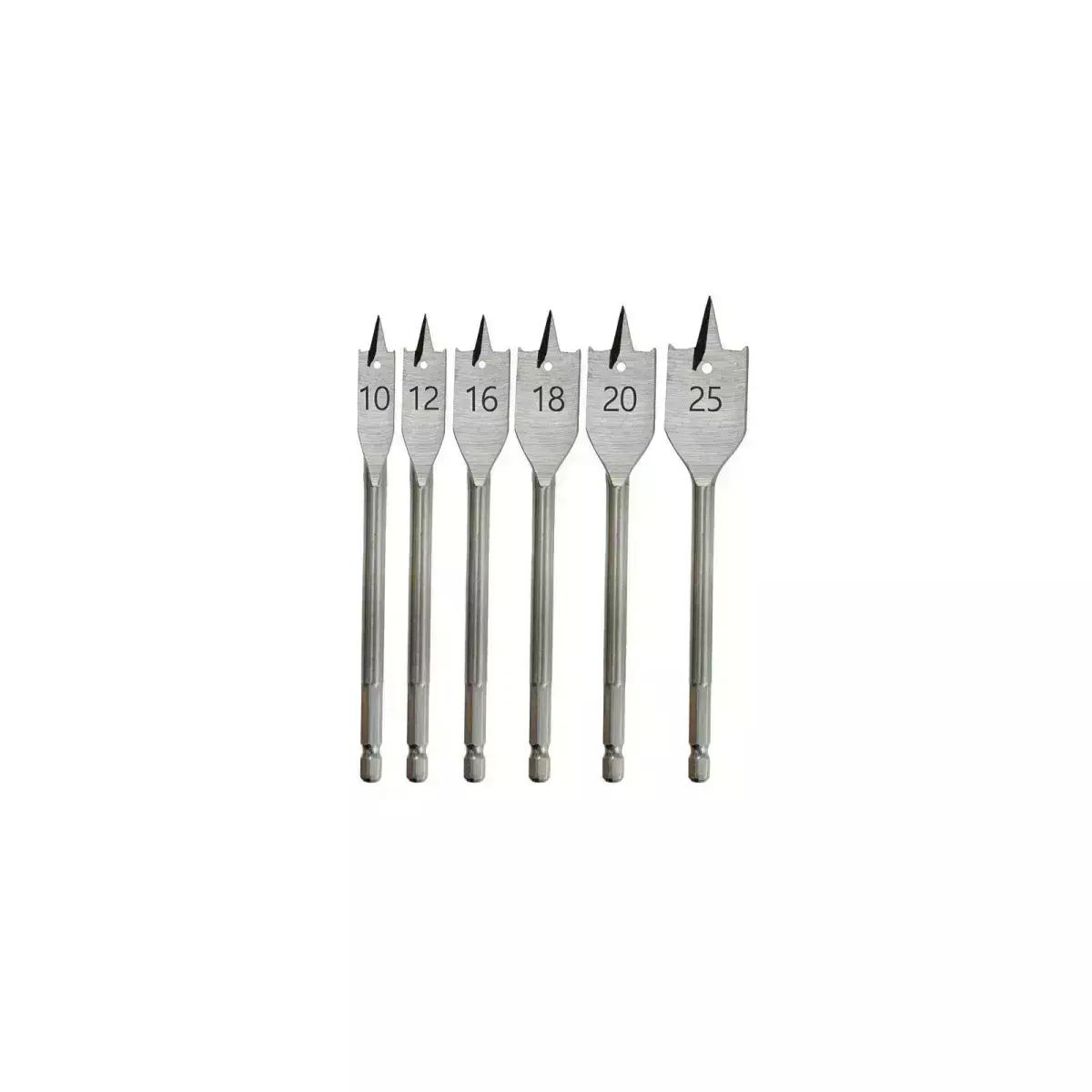 Set burghie plat pentru lemn 6 buc.: 10,12,16,18,20,25mm