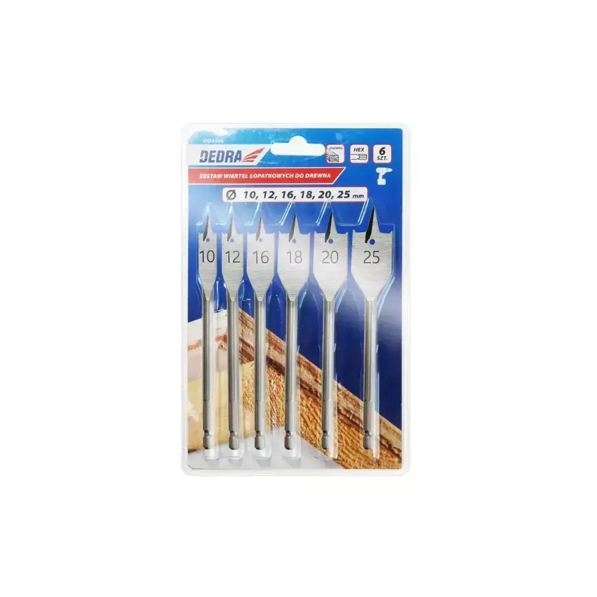 Set burghie plat pentru lemn 6 buc.: 10,12,16,18,20,25mm