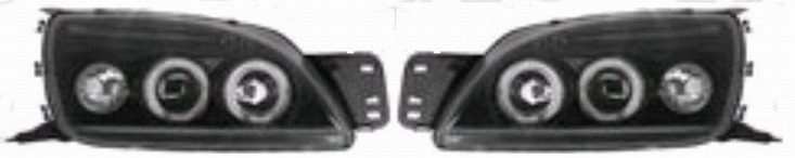 Set faruri tuning Mazda 121(JASM/JBSM); 01.2000-12.2002; Ford Fiesta 09.1999-12.2001 Stanga+Dreapta, tip bec H1+H1, culoare negru, tip bec pozitie fibra optica