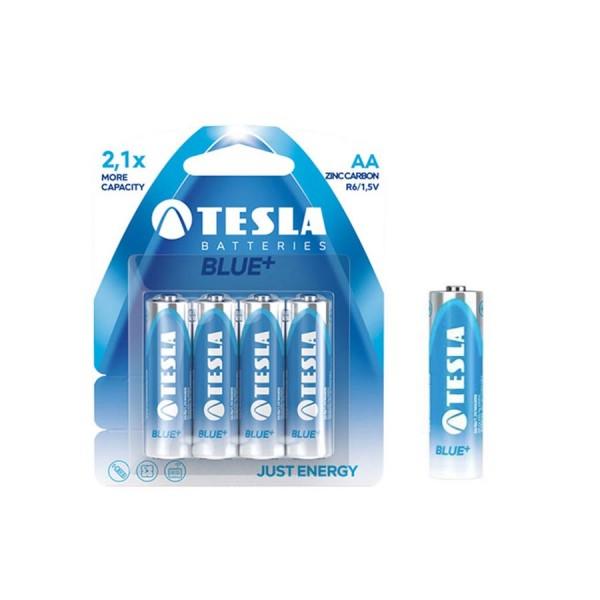 Baterie AA / R06 1,5V, 900 mAh, Tesla Blue + Zinc Carbon , set 4 bucati