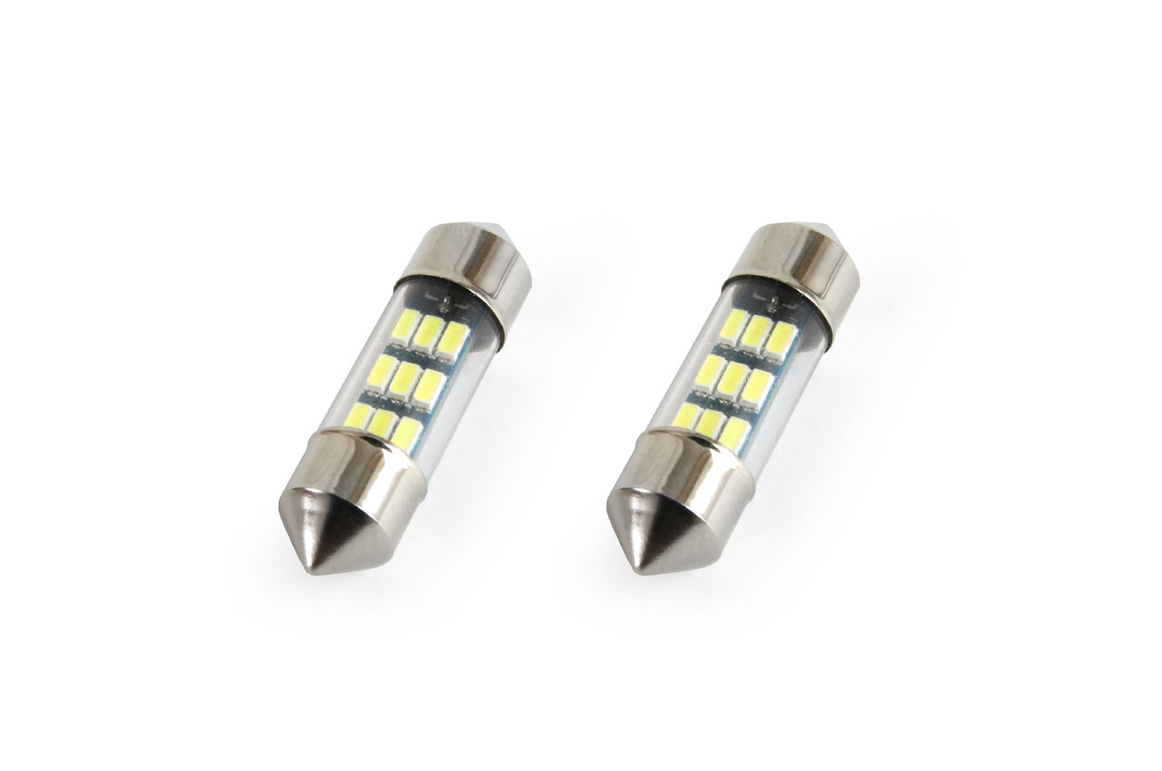 Set 2 becuri auto AMIO , LED 9 SMD 3014, 31mm, 12V, capac sticla, leduri alb sofit Festoon