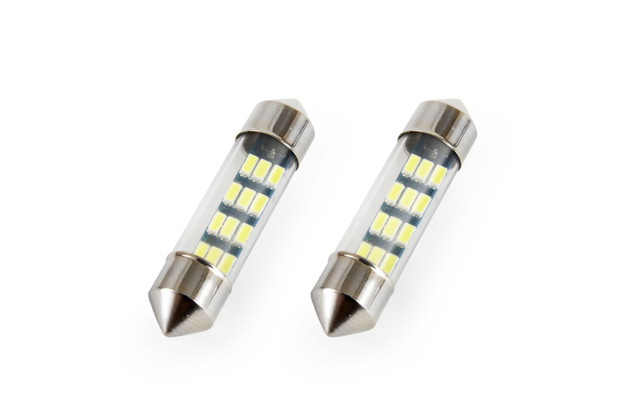 Set 2 becuri auto AMIO , LED, C5W SV8.5-8, 12 SMD 3014, 36mm, 12V, capac sticla, leduri alb sofit Festoon