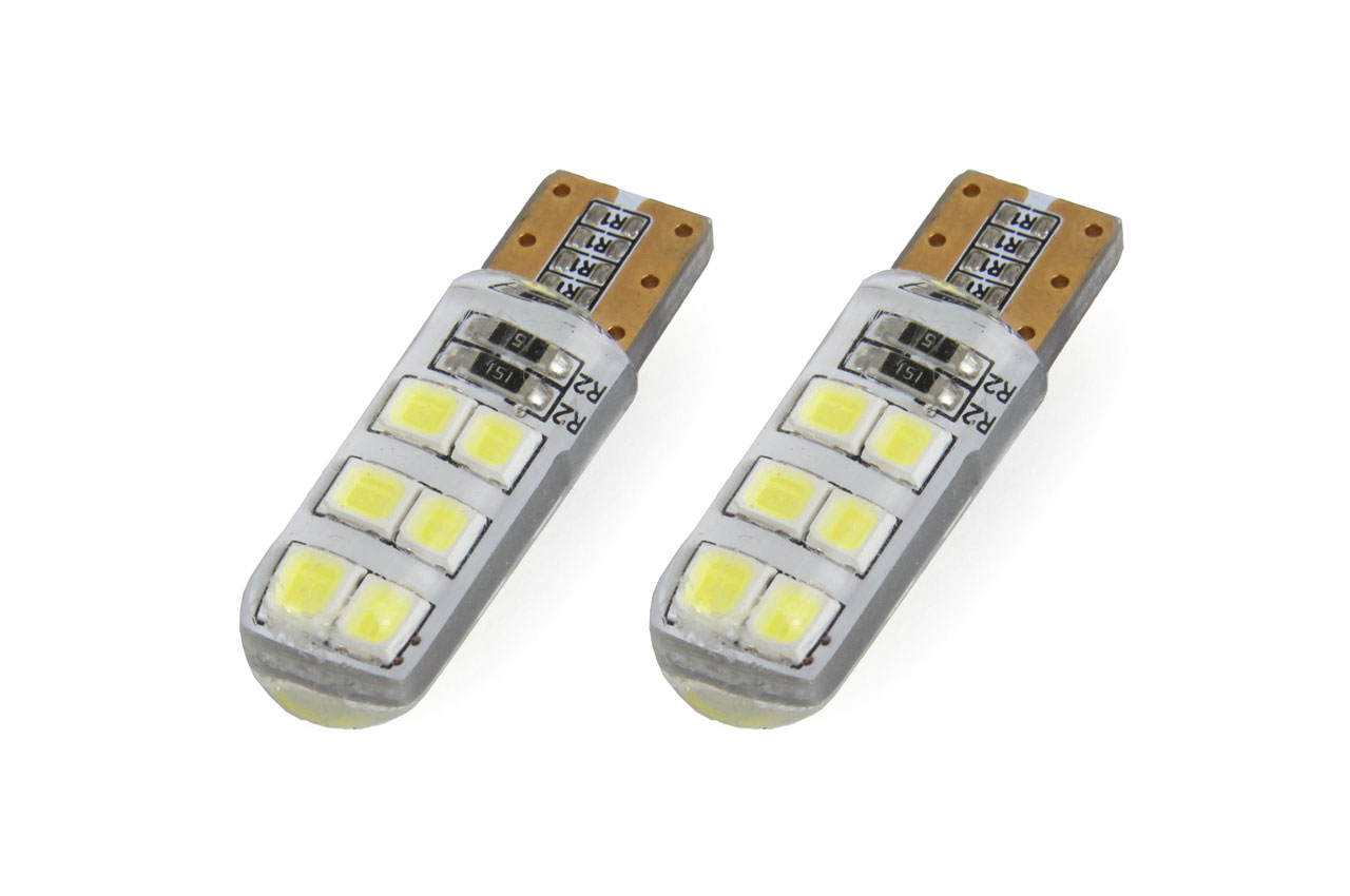 Bec de pozitie tip LED , silicon, T10 W2.1x9.5 W5W, 12V , 12 SMD 2835 , culoare alb , AMIO, set 2 buc