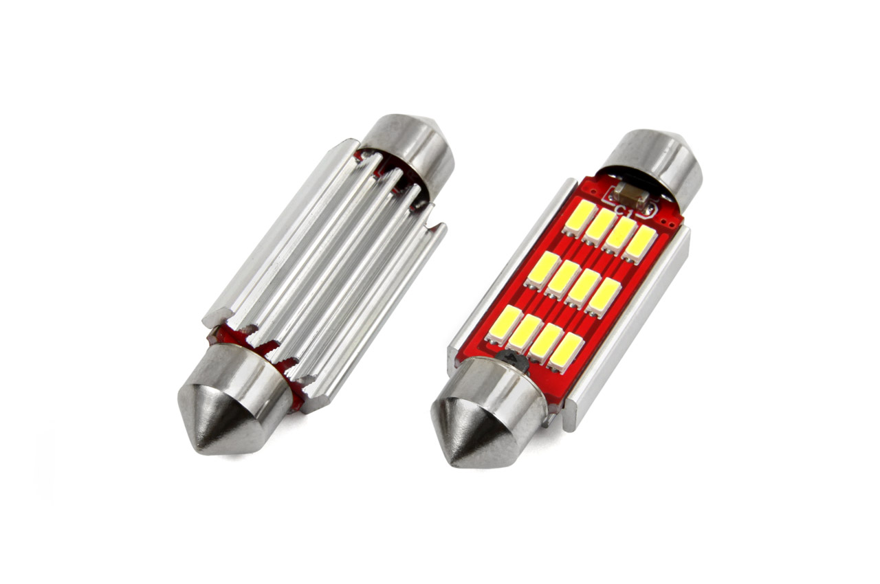 Set 2 becuri auto Vertex LED , C5W SV8.5-8, 12 SMD 4014, 2.9W, 41mm, Canbus, 12-24V, leduri alb sofit Festoon