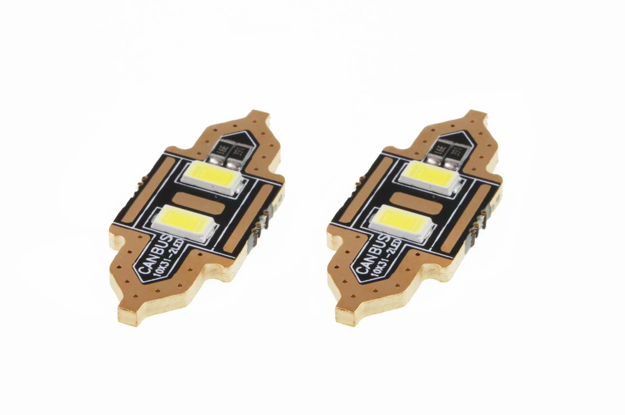 Set 2 becuri auto AMIO , LED, C5W SV8.5-8, 2 SMD 5730, 31mm, 12V, leduri alb sofit Festoon