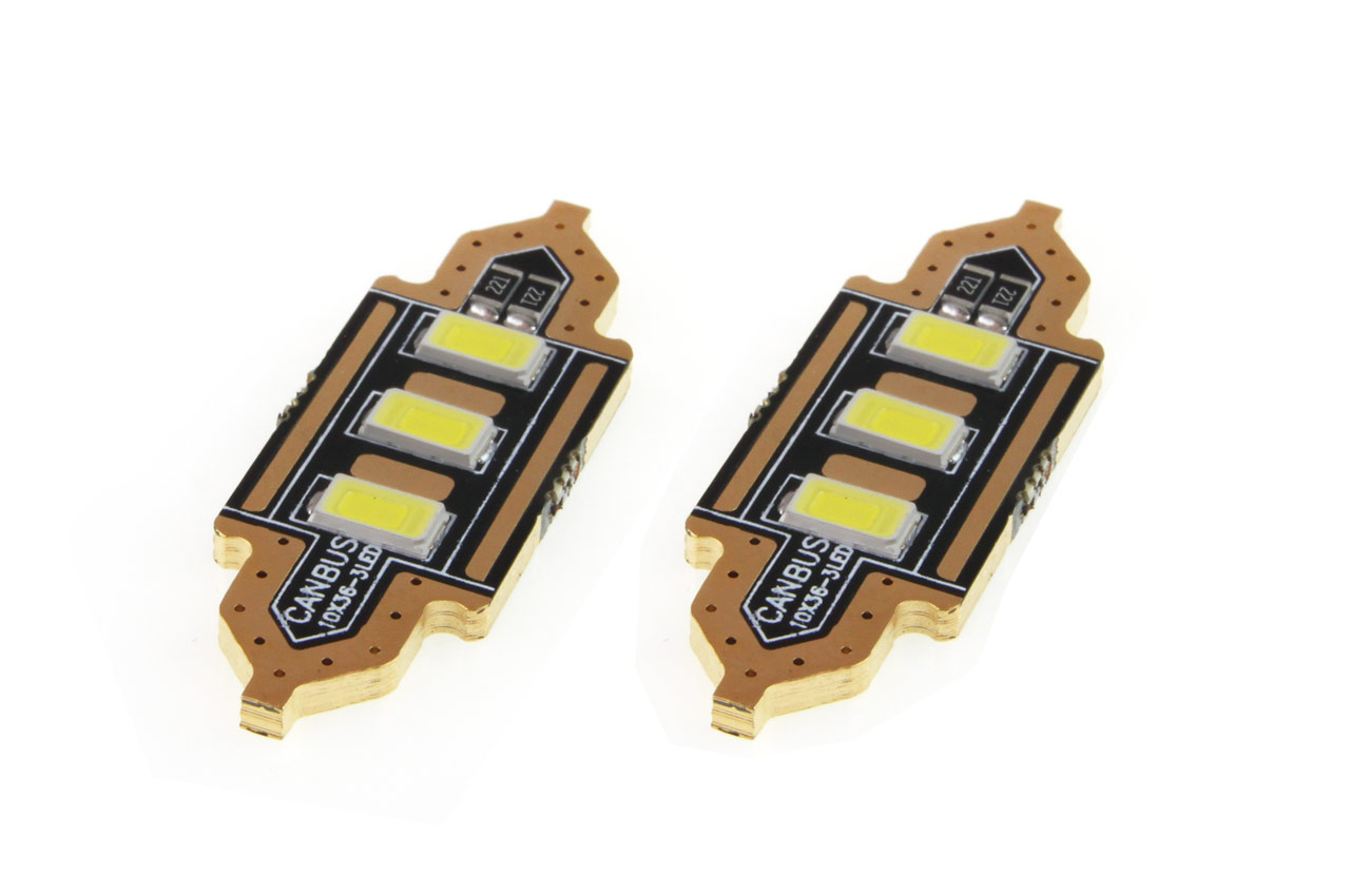 Set 2 becuri auto AMIO , LED, C5W SV8.5-8, 3 SMD 5730, 36mm, 12V, leduri alb sofit Festoon