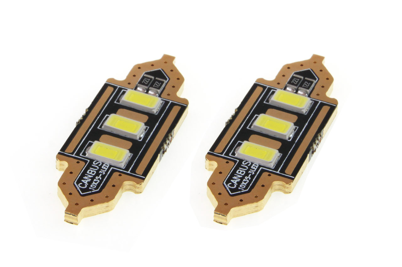Set 2 becuri auto AMIO , LED, C5W SV8.5-8, 3 SMD 5730, 39mm, 12V, leduri alb sofit Festoon