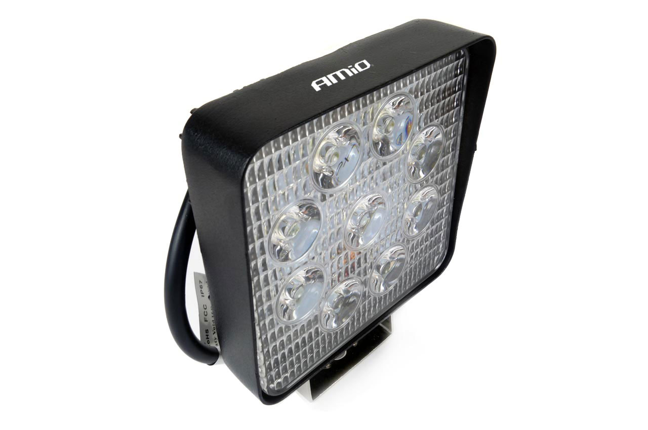 Lampa lucru LED 27W 6000K, Spot lumina, 12V-60V, IP67, aluminiu, omologare E9, 106 x 106 x 32 mm