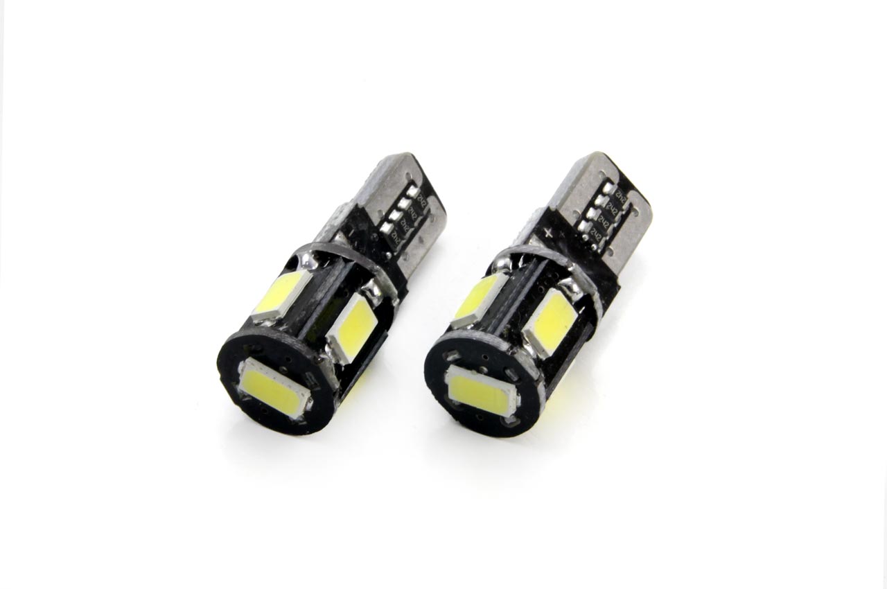 Bec de pozitie tip LED Canbus, T10 W2.1x9.5 W5W, 12V 2W, 5 SMD 5730 , culoare alb , AMIO, set 2 buc