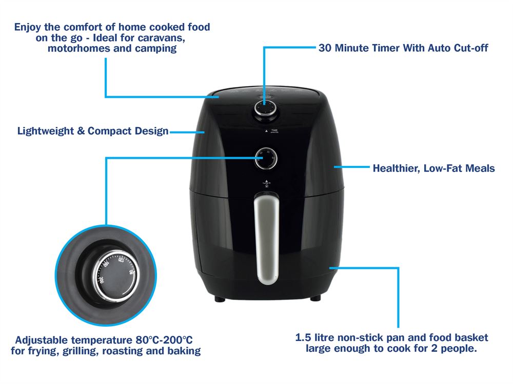 Friteuza fara ulei cu aer cald Streetwize Airfryer , 1.5 L, 80-200 grade, 900W, timer 30 min